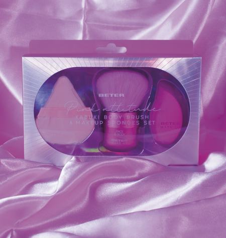 Estojo pincel Kabuki e esponjas maquilhagem Pink Attitude Collection