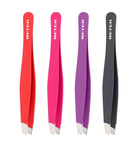 Slanted tip tweezers, coloured, Soft Touch